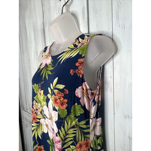 WOMENS J JILL BLUE TROPICAL FLORAL SOFT STRETCH KNIT SLEEVELESS TANK DRESS XS - Picture 6 of 16